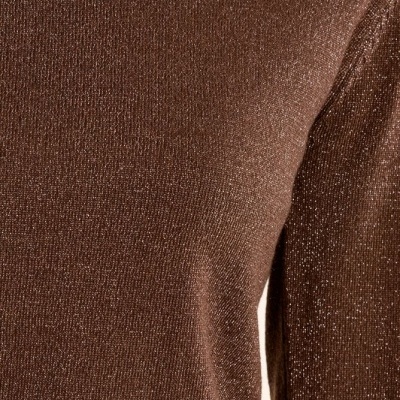 Camisola feminina castanha brilhante com gola ondulada e manga comprida