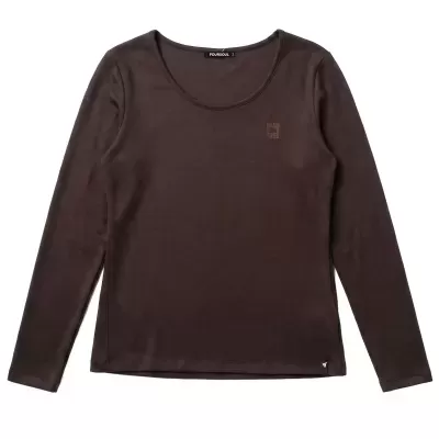 Camisola castanha de manga comprida com decote redondo