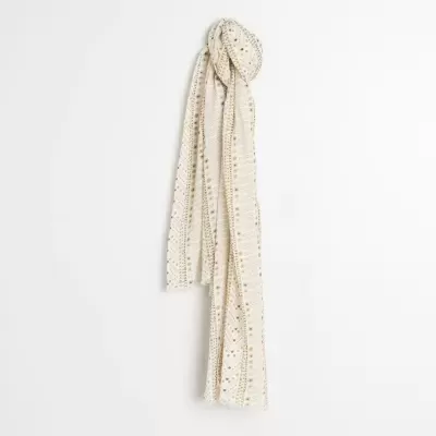 Lenço branco com padrão geométrico bege e dourado