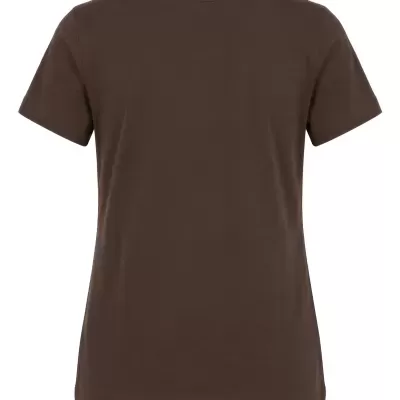 T-shirt castanha de manga curta vista de costas com gola redonda