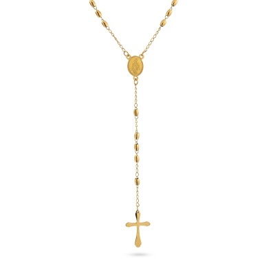 Colar rosário dourado com cruz e contas ovais
