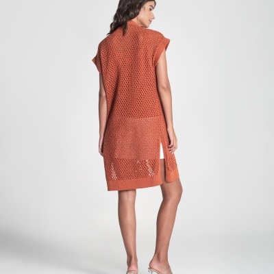 Vestido de malha larga terracota sem mangas