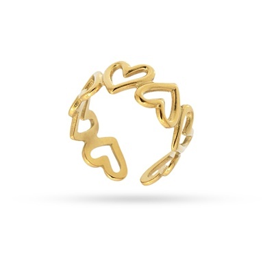 Anel dourado com corações entrelaçados