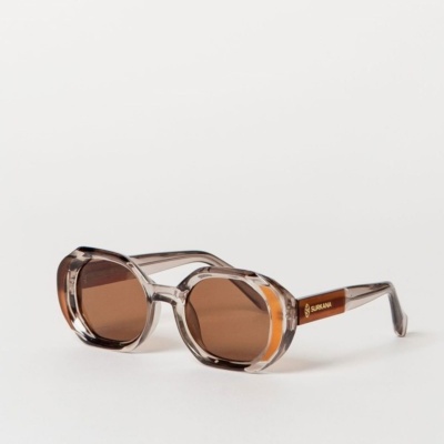 Óculos de sol com armação castanha translúcida e lentes castanhas