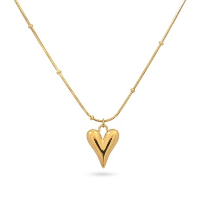 Colar dourado com coração e corrente fina com detalhes esféricos