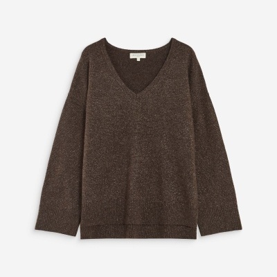 Camisola castanha de malha com gola em V e etiqueta GRACE&MILA PARIS