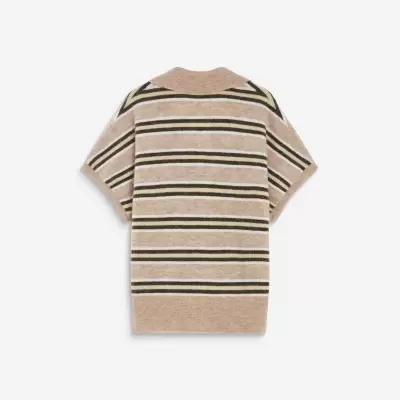 Camisola de manga curta riscada bege, preto e branco
