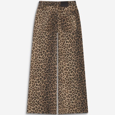 Calças largas com padrão animal print castanho e preto