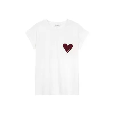 T-shirt branca com coração bordô COEUR no peito
