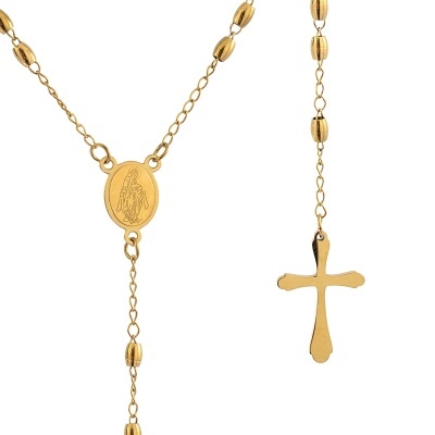 Colar religioso em ouro com medalha e cruz