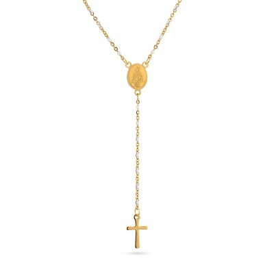 Colar tipo terço dourado com medalha e cruz