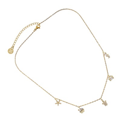 Colar dourado com pendentes e pedras claras