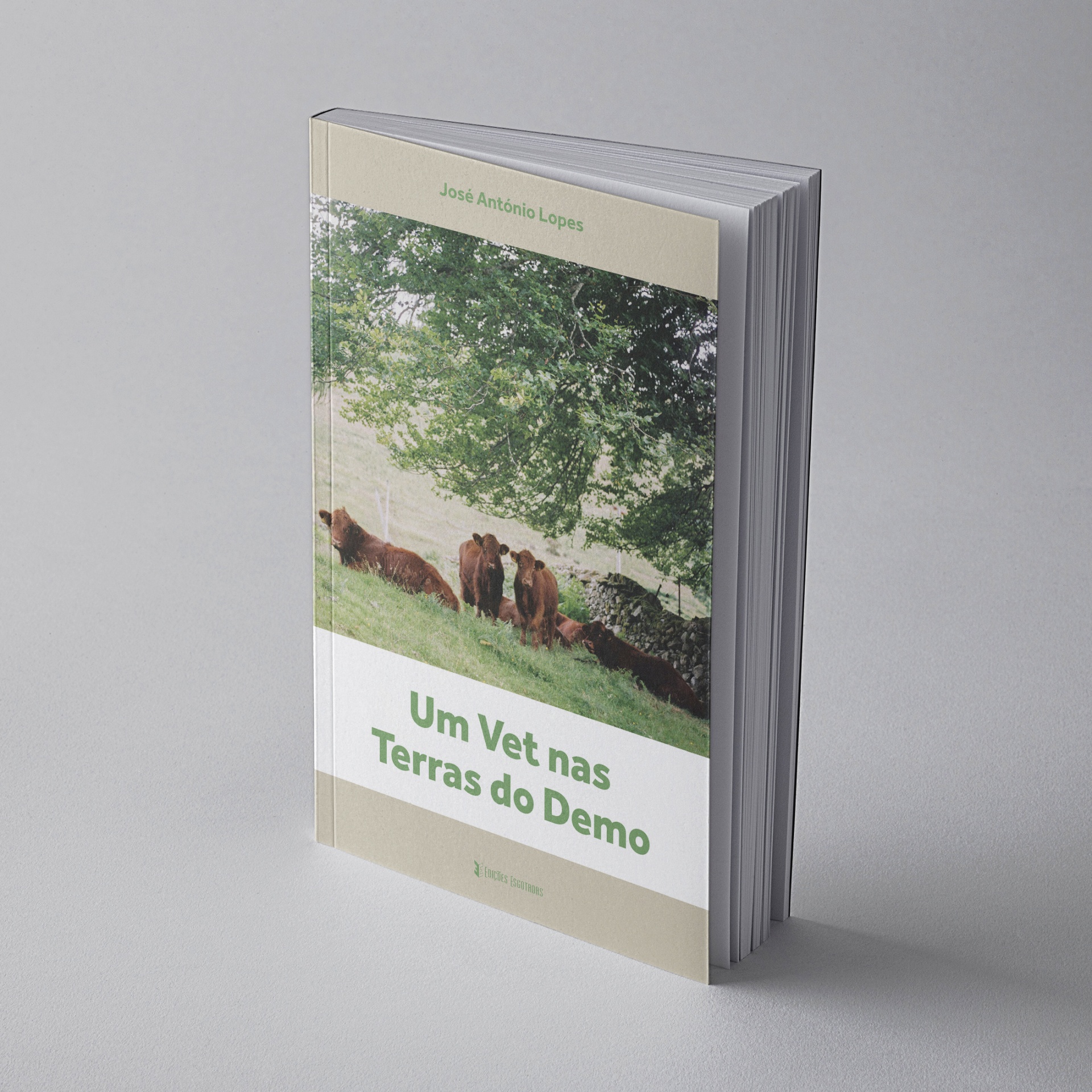 Capa de livro com vacas pastando e título em verde