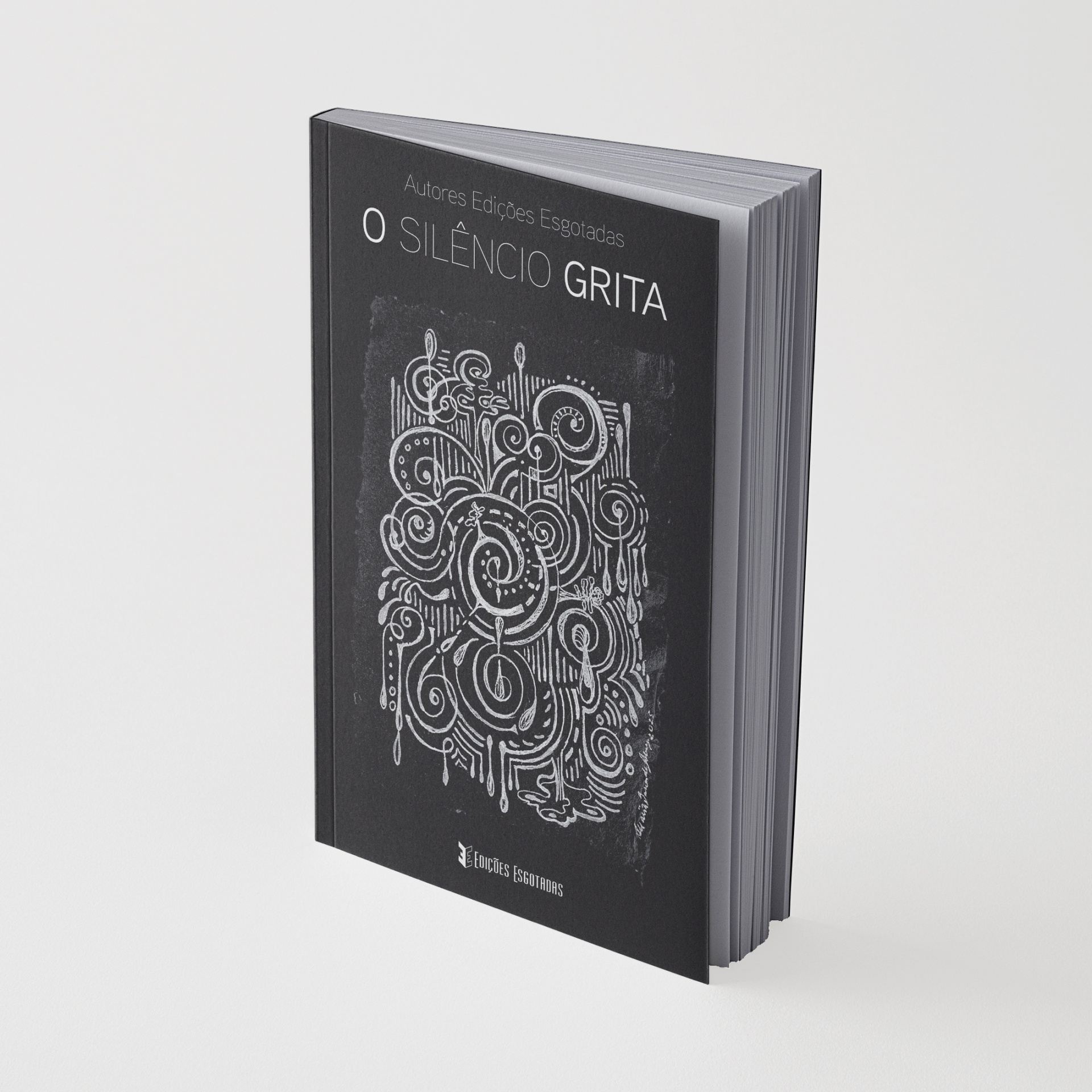 Livro preto com ilustração branca e texto O SILÊNCIO GRITA