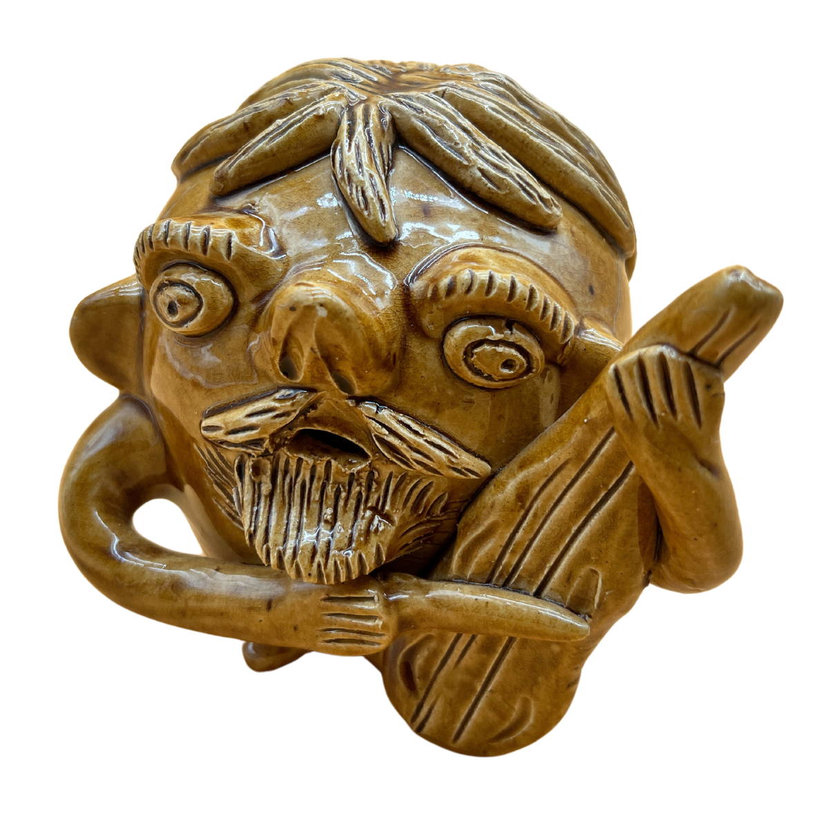 Figura decorativa de cerâmica com homem segurando guitarra