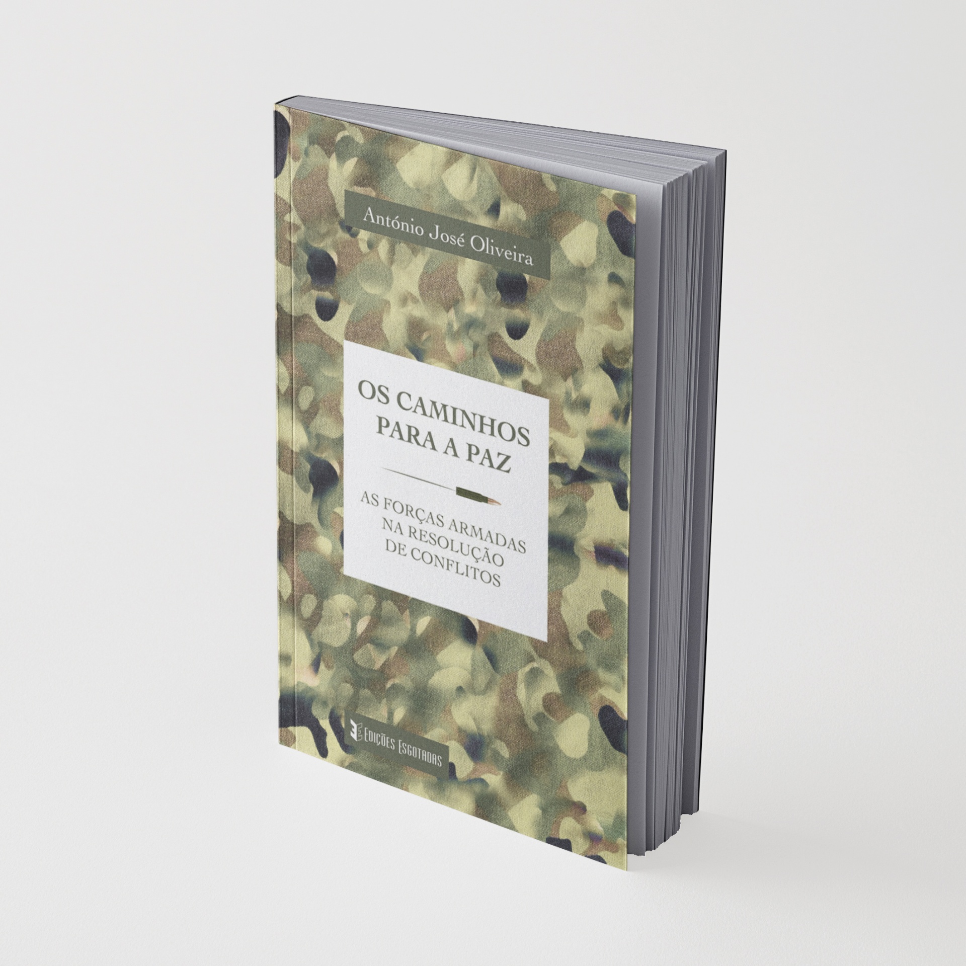 Livro com capa camuflada e texto em português