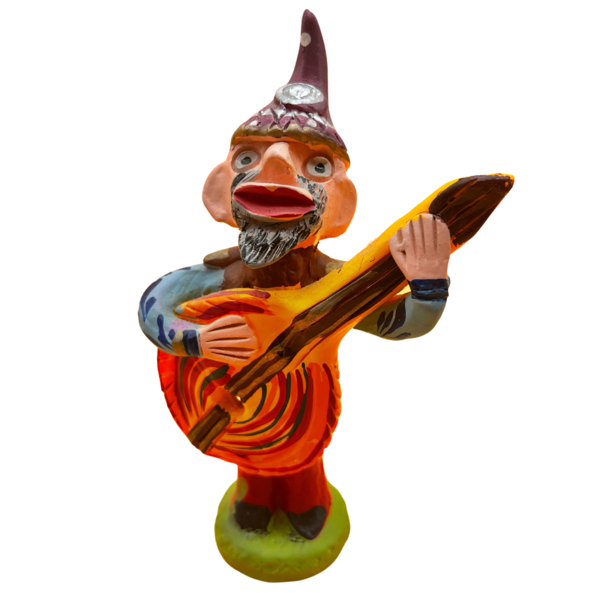 Figurino decorativo de cerâmica de músico com guitarra colorida
