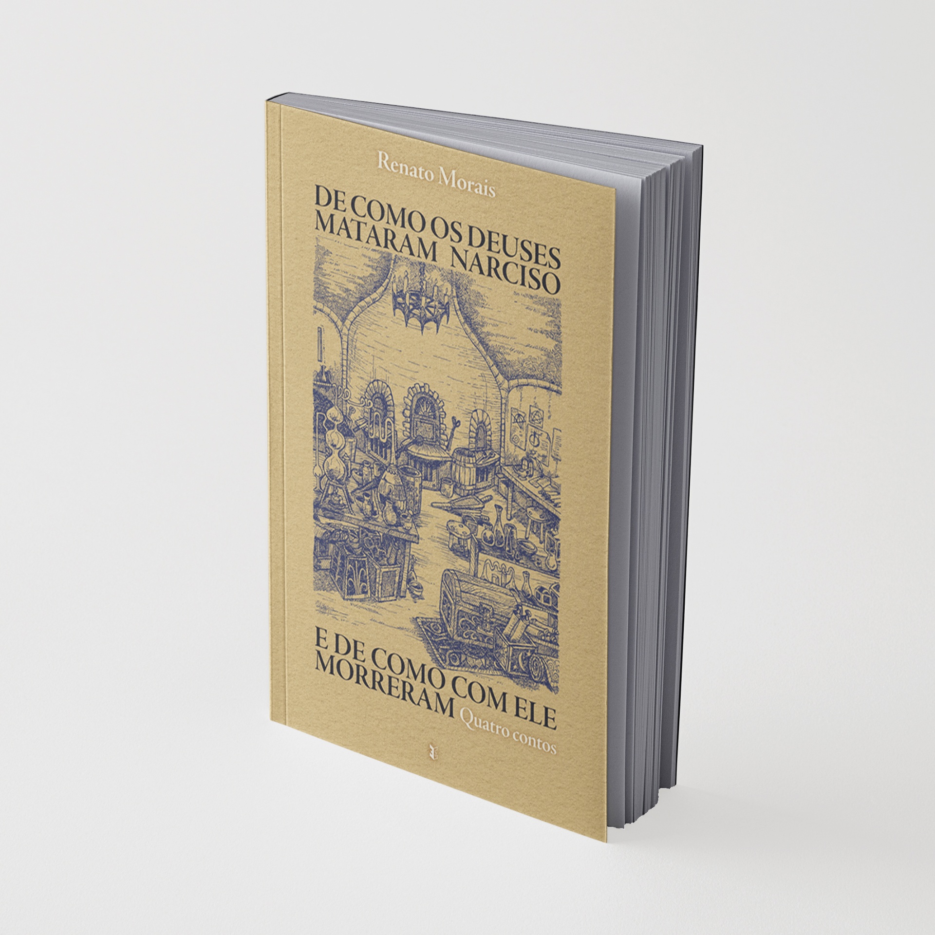 Livro capa dura bege com ilustração azul e texto preto em português