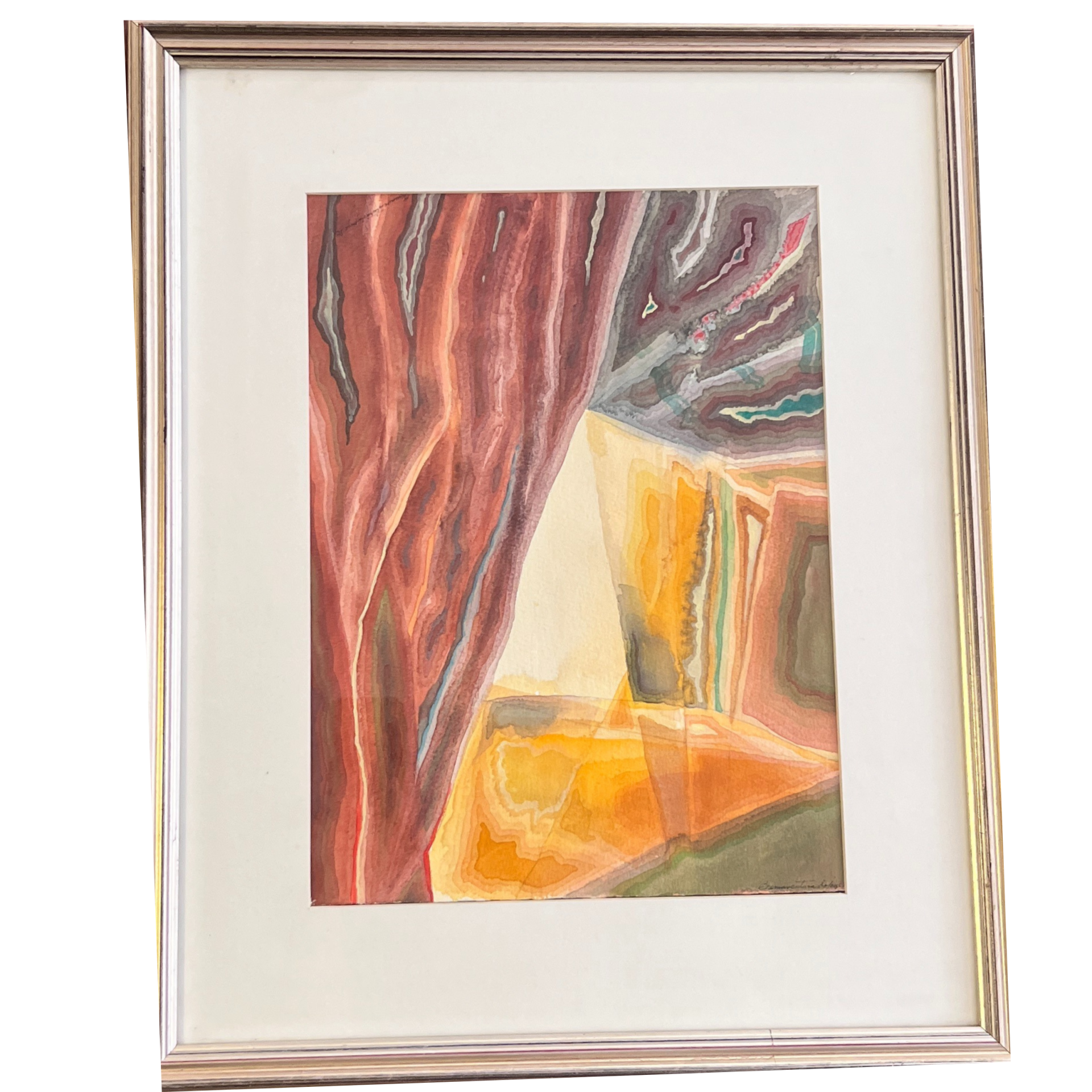 Quadro com pintura abstrata em moldura dourada