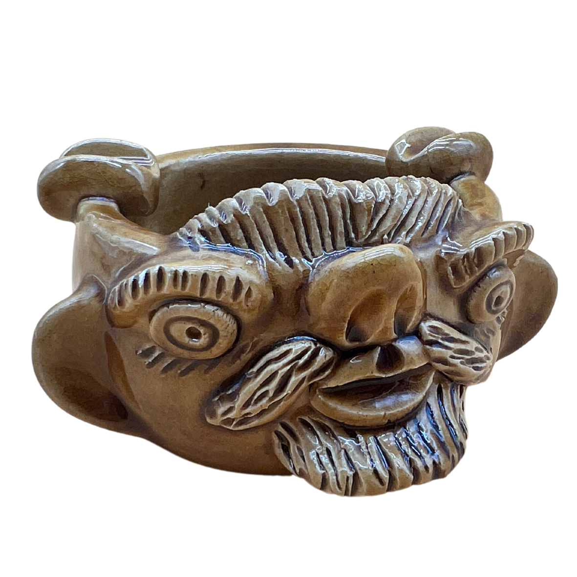 Vaso decorativo em cerâmica com rosto esculpido