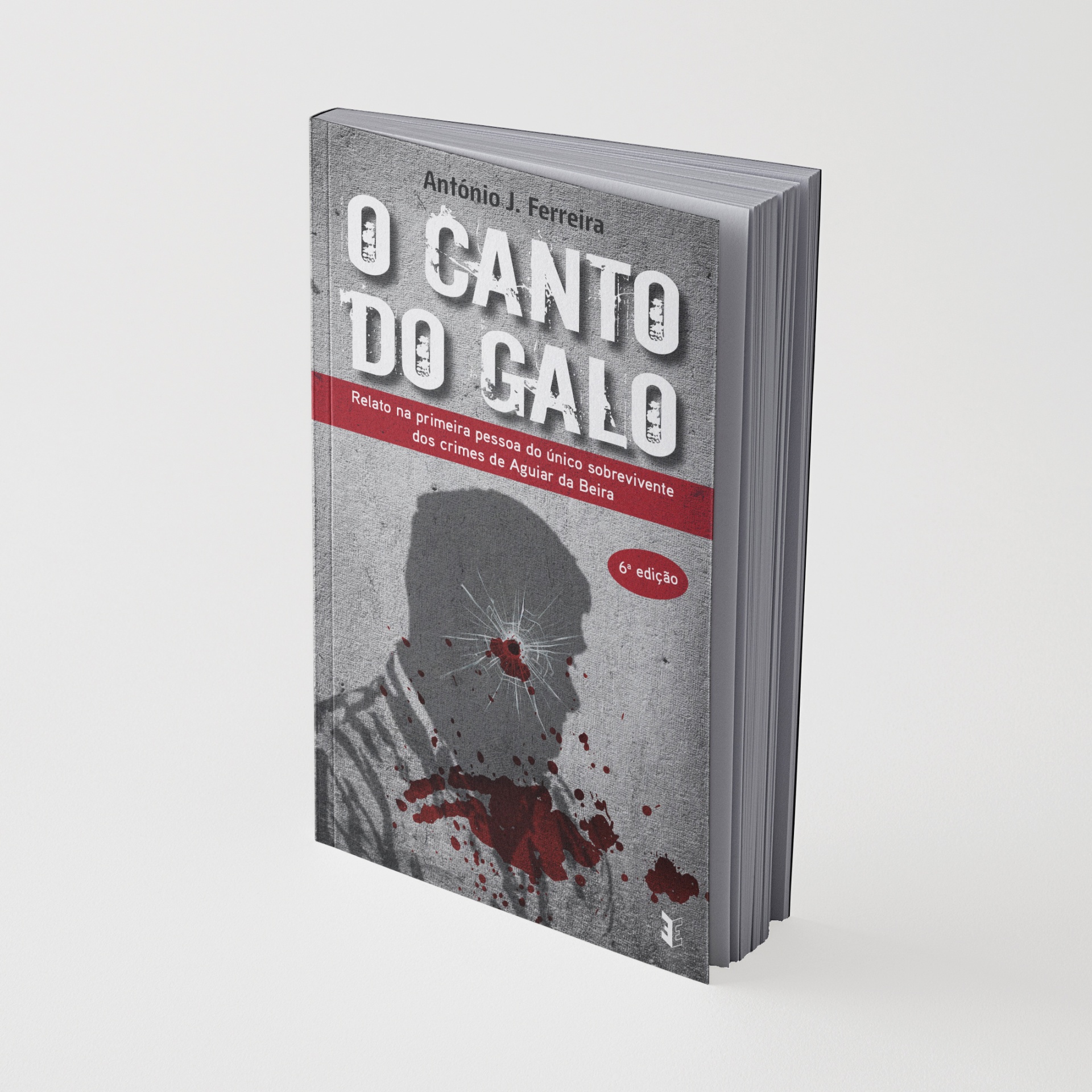 Livro O CANTO DO GALO com capa cinzenta e vermelha com silhueta de rosto