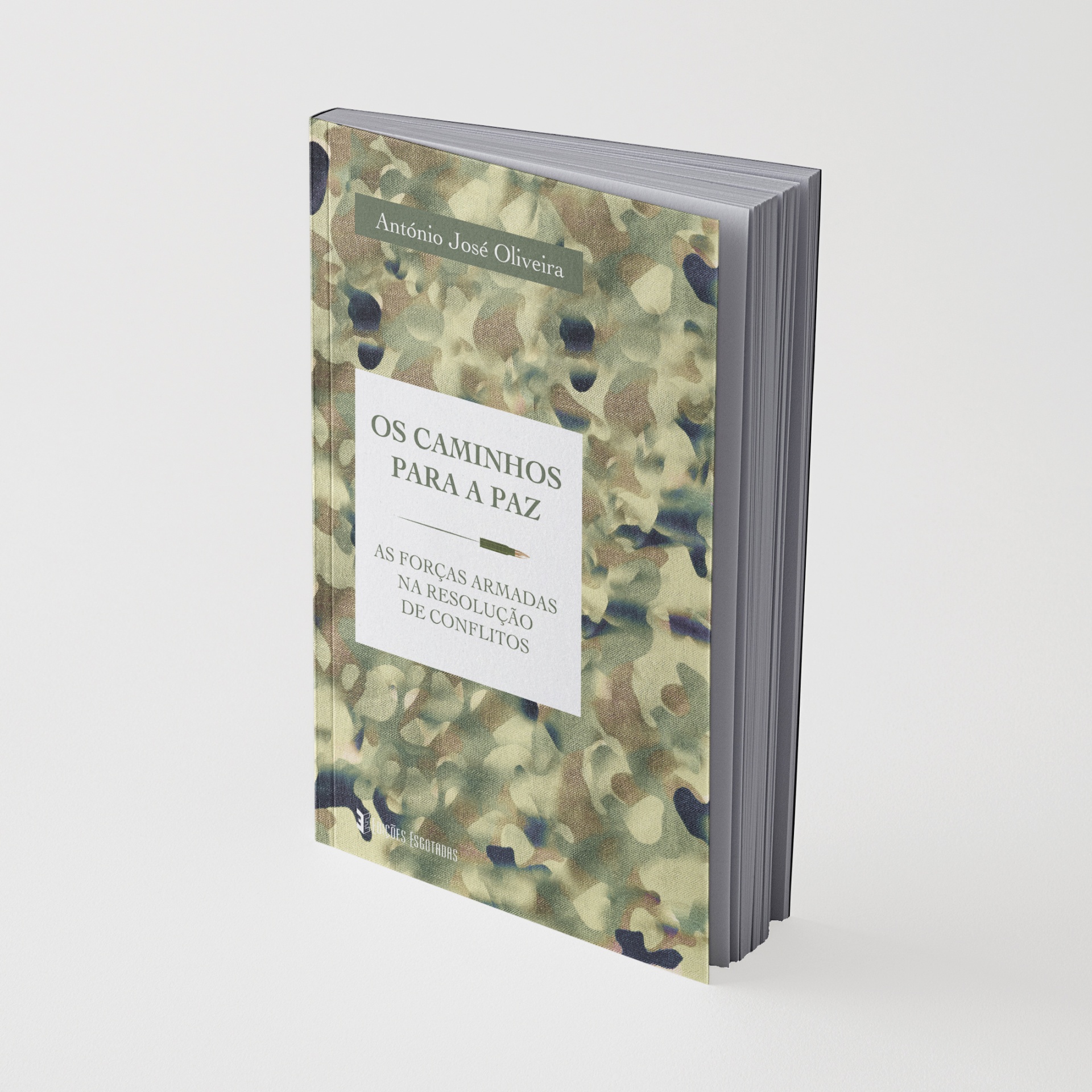 Livro com capa camuflada e texto em português