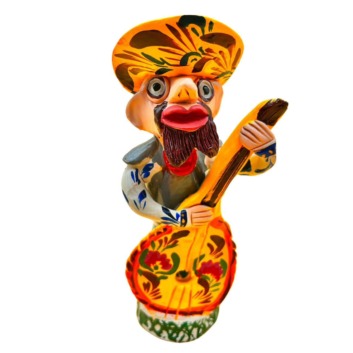 Estatueta colorida de homem a tocar guitarra em cerâmica