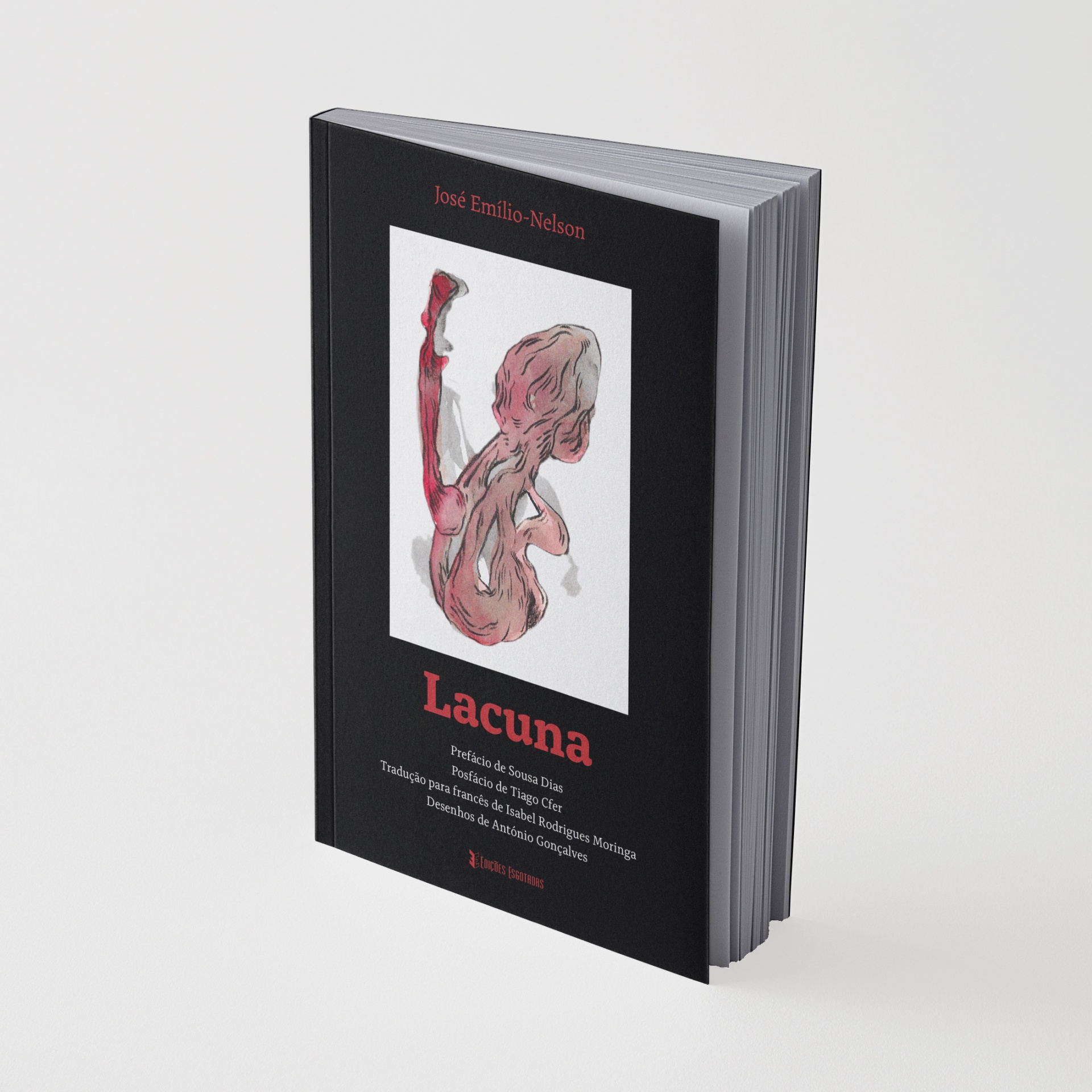 Livro com capa preta com ilustração abstrata e título Lacuna