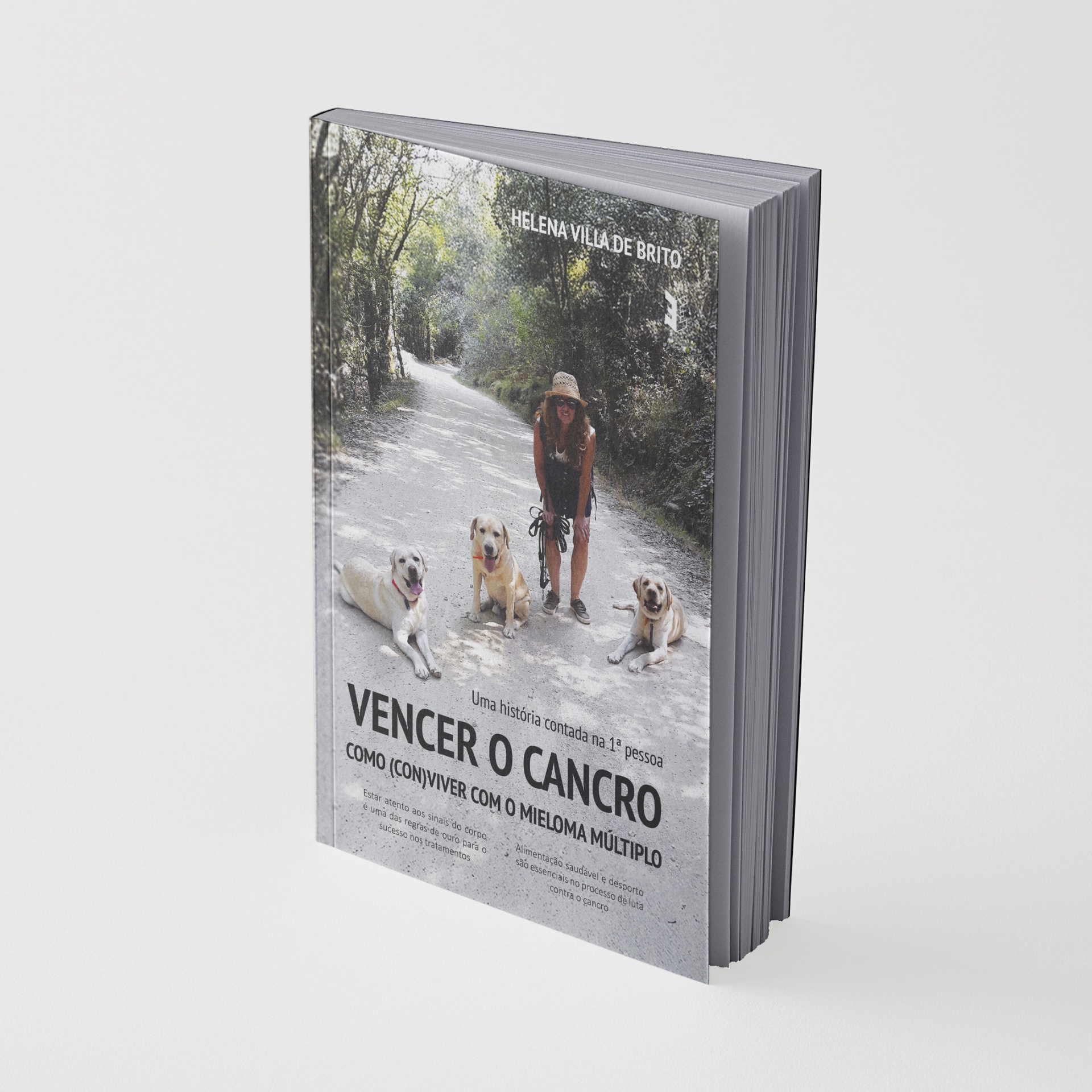 Capa de livro com mulher de chapéu e três cães num caminho florestal