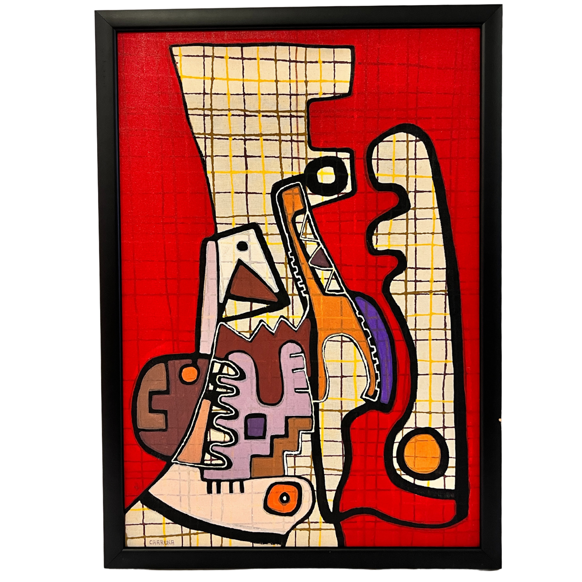 Quadro abstrato colorido em moldura preta