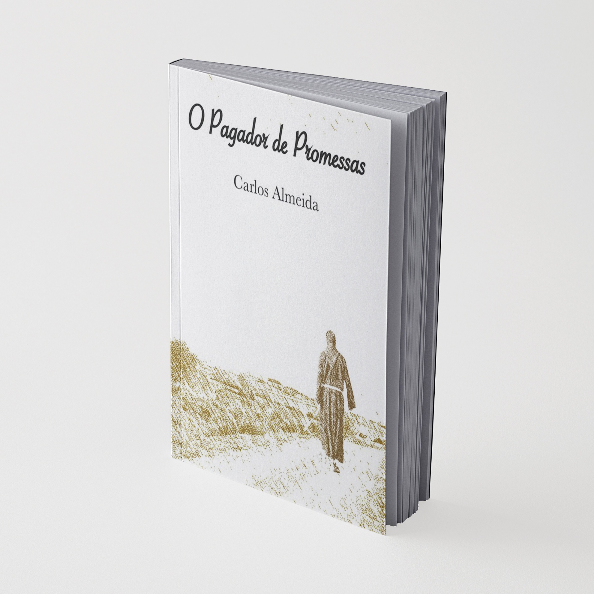 Livro intitulado O Pagador de Promessas de Carlos Almeida com ilustração dourada