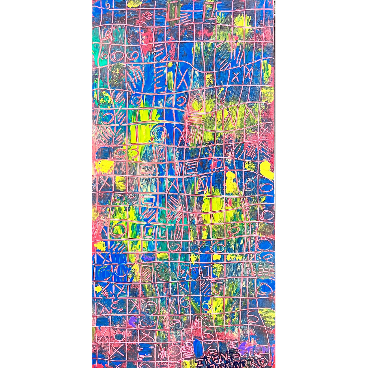 Quadro abstracto colorido com texto ERNEZIA ART SHOP