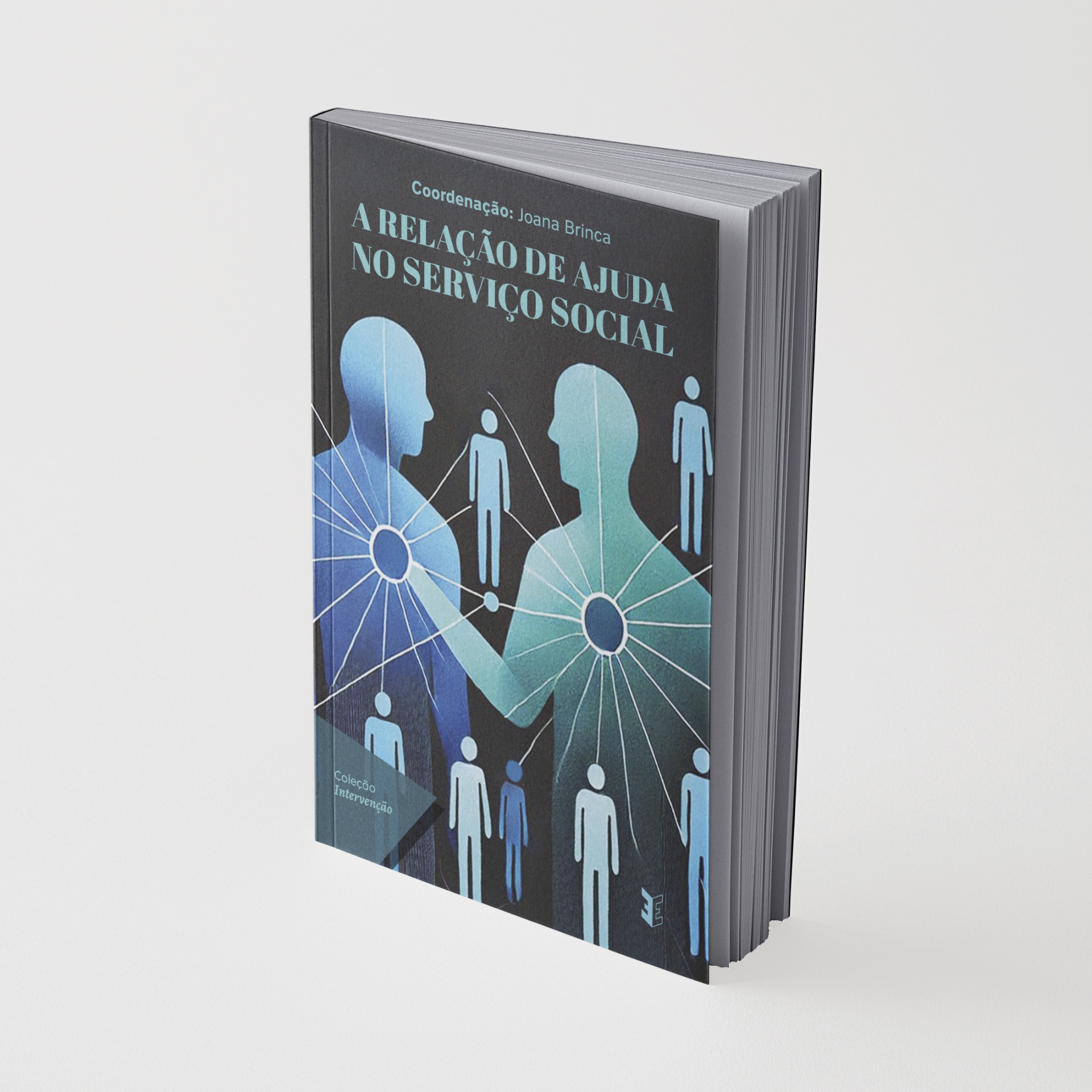 Livro A RELAÇÃO DE AJUDA NO SERVIÇO SOCIAL com ilustrações de figuras humanas e linhas conectadas