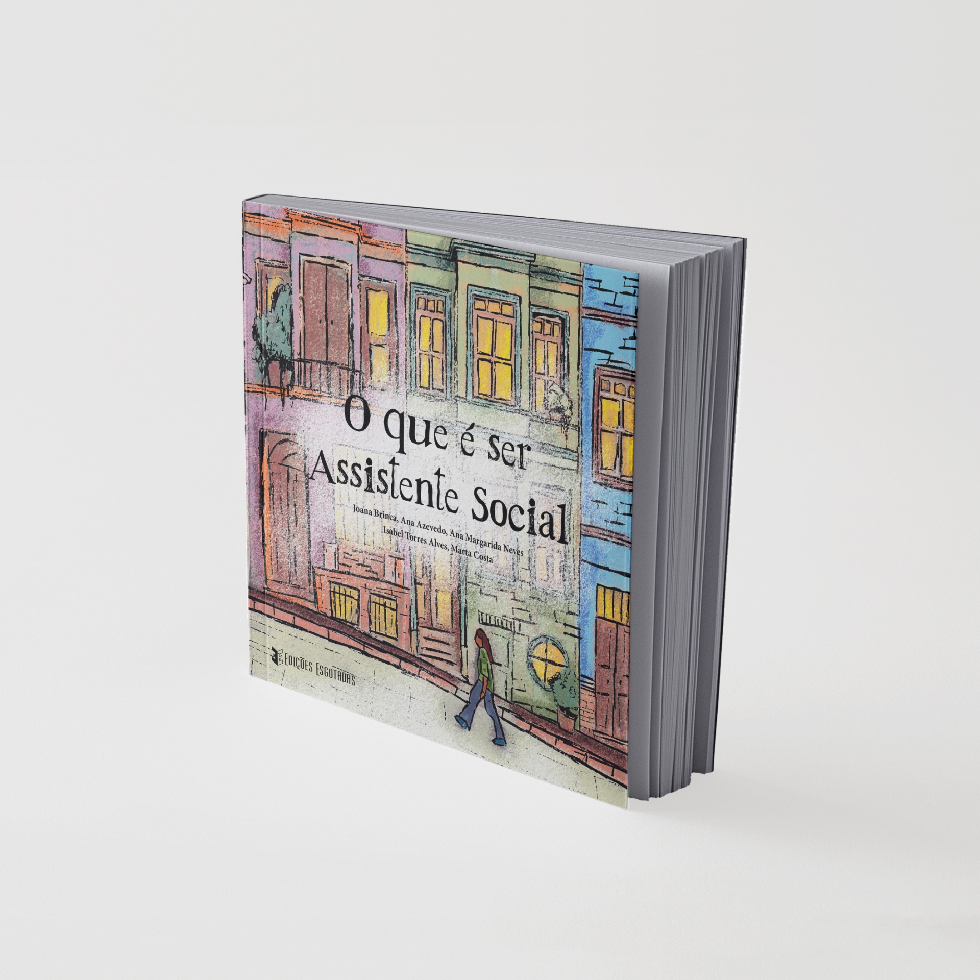 Capa de livro colorida com desenho de edifícios e texto do título em português