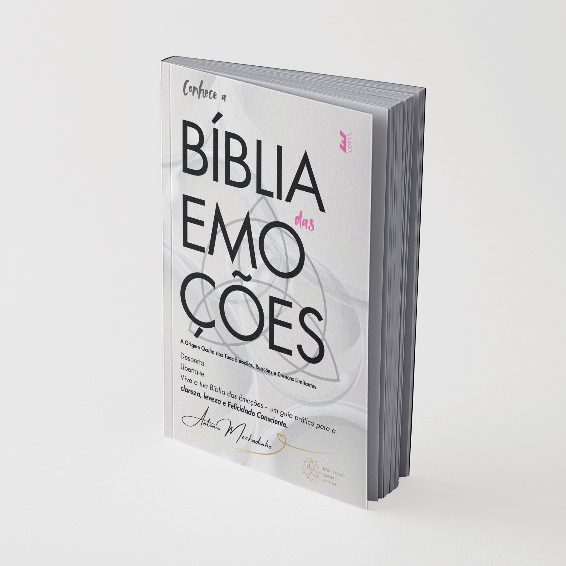 Livro BÍBLIA das EMOÇÕES com capa branca e texto destacado em preto e rosa