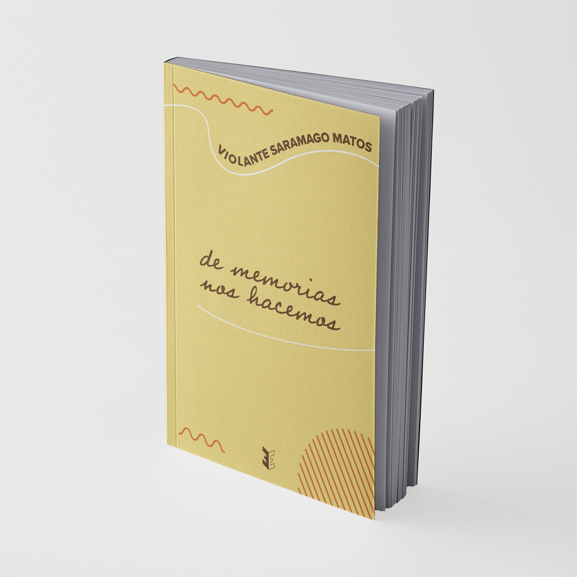 Capa de livro amarela com texto e elementos gráficos em laranja, branco e castanho