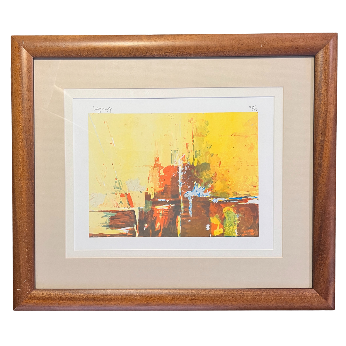 Quadro decorativo com pintura abstrata em moldura de madeira