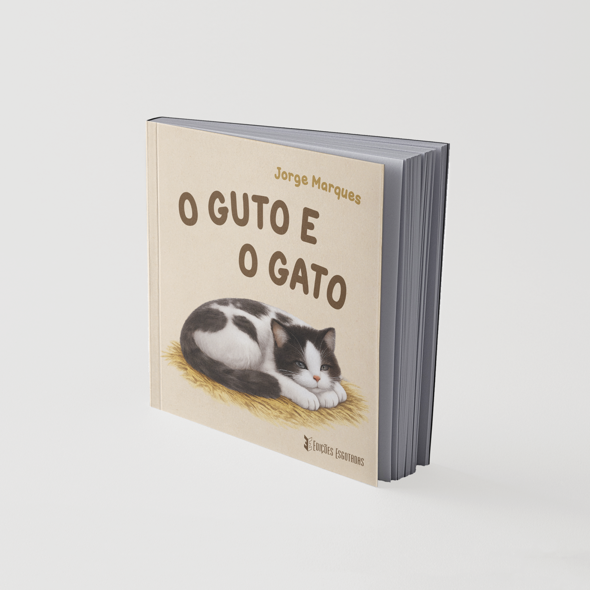 Livro O GATO E O GATO com gato branco e preto a dormir na capa