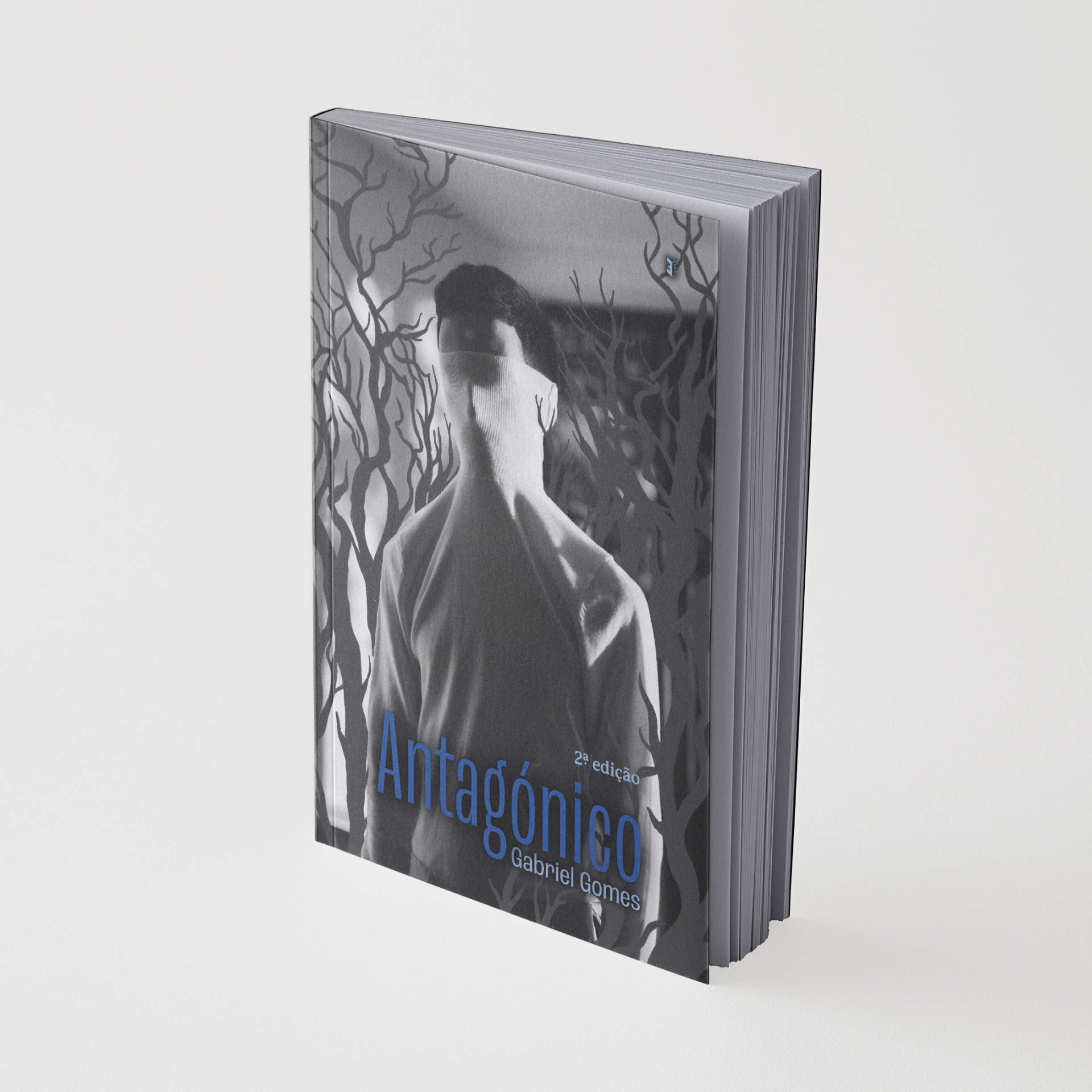 Livro Antagónico de Gabriel Gomes com capa em tons de cinza e texto azul