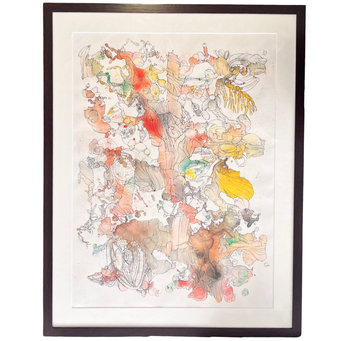 Quadro emoldurado com ilustração abstrata colorida em tons variados