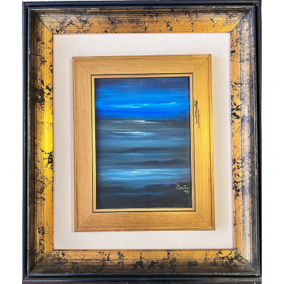 Quadro abstrato com moldura dupla dourada e preta