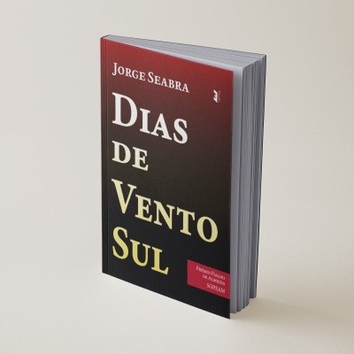 Livro Dias de Vento Sul de Jorge Seabra com capa vermelha e preta e selo vermelho