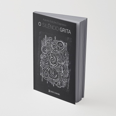 Livro preto com ilustração branca e texto O SILÊNCIO GRITA