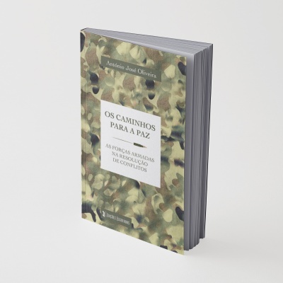 Livro com capa camuflada e texto em português