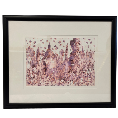 quadro com ilustração em moldura preta e passe-partout branco