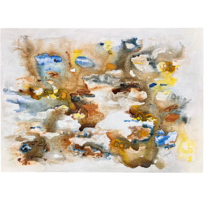 Tapete abstrato multicolorido com tons azul, castanho, amarelo e branco