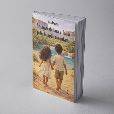 Livro ilustrado com crianças na praia e título A viagem de Iara e Tainã pelo Jalapão encantado.