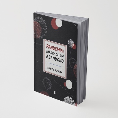 Livro com capa preta, padrões de vírus e título Pandemia: Diário de um abandono