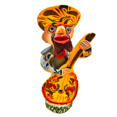 Estatueta colorida de homem a tocar guitarra em cerâmica