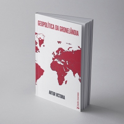 Capa de livro Geopolítica da Gronelândia com mapa em vermelho